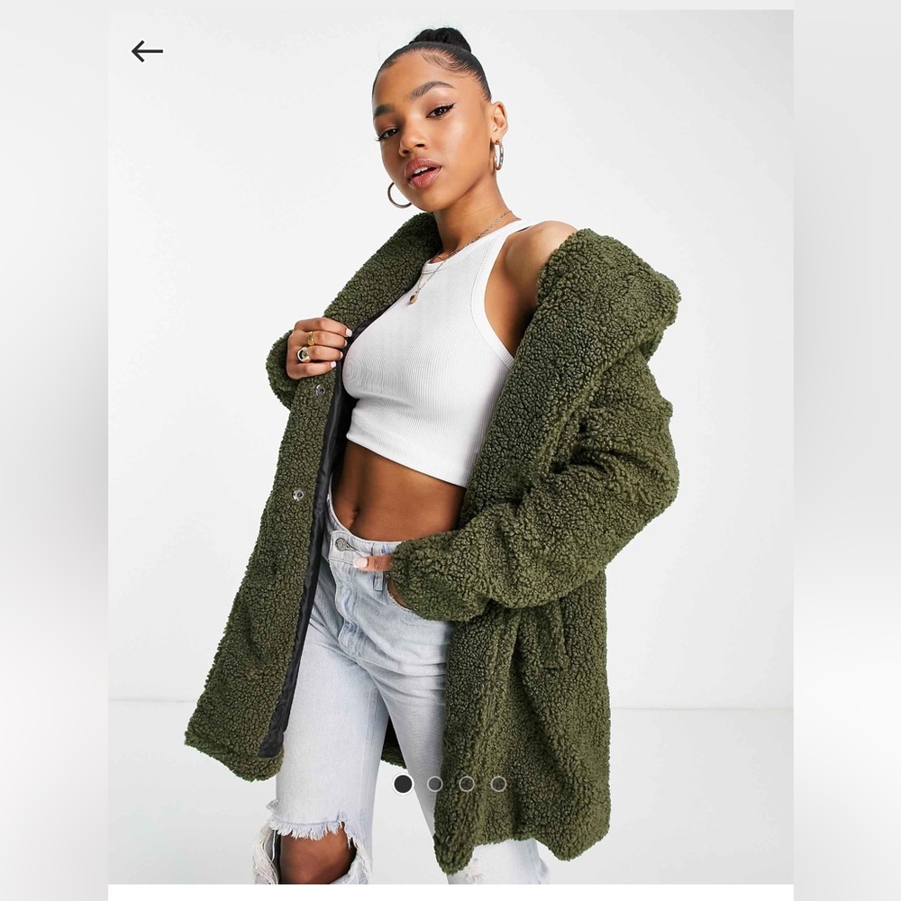 Noisy May gabi teddy coat in olive